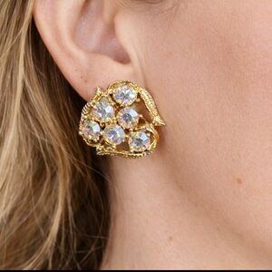 Vintage Gold Tone Aurora Borealis AB Rhinestone Screw Back Earrings 1”